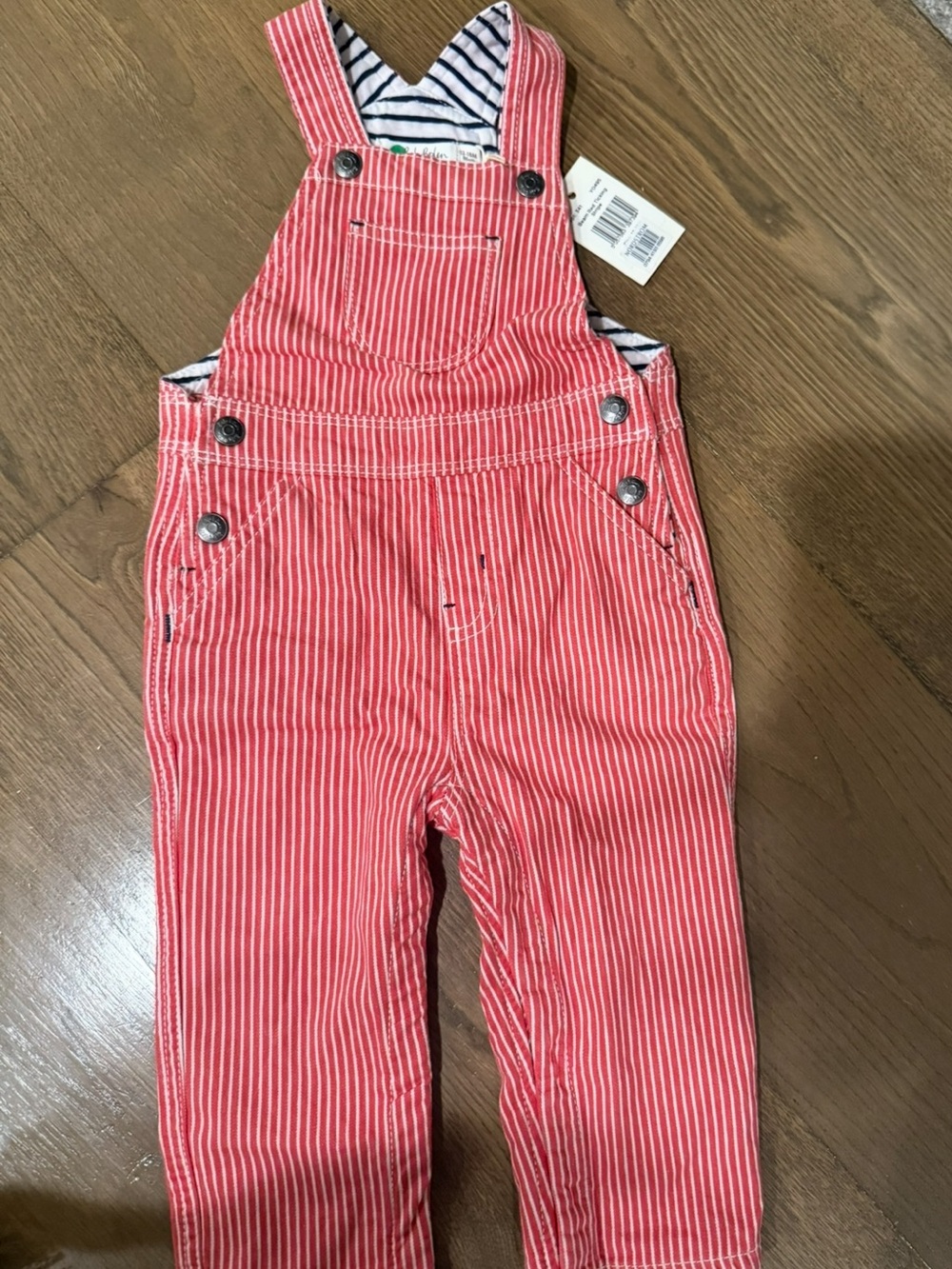 Mini Boden Red/White Stripe Baby Toddler Cotton Overalls - 12-18 mo